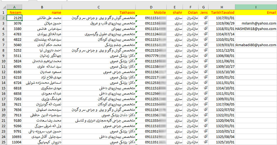 شماره موبایل پزشکان ساری