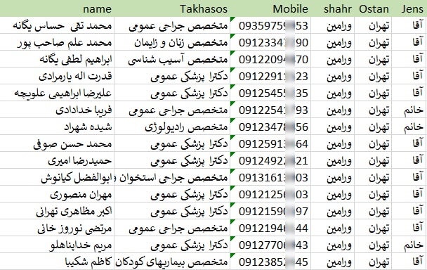 شماره موبایل پزشکان ورامین