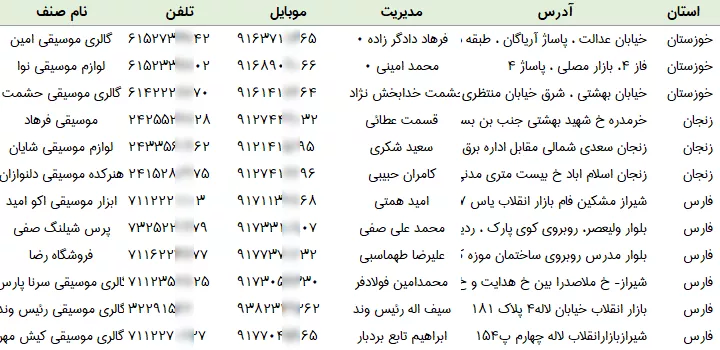 اطلاعات فروشگاه لوازم موسیقی کشور