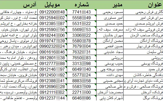 اطلاعات فروشندگان فرش کشور