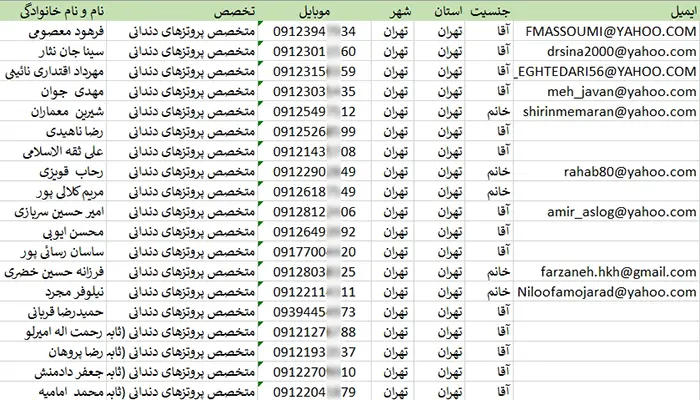 شماره موبایل دندان پزشکان کشور