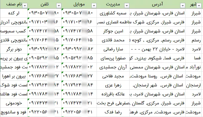 اطلاعات و لیست فست فودهای فارس