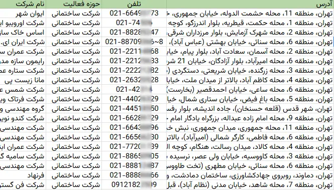 اطلاعات و لیست شرکت های ساختمانی تهران