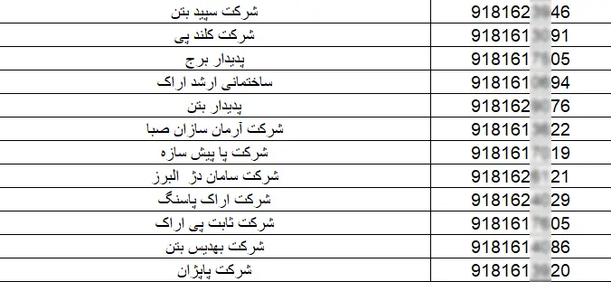 شماره موبایل انبوه سازان اراک