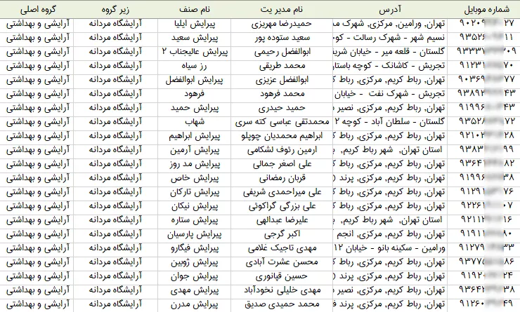 اطلاعات آرایشگاه های مردانه استان تهران