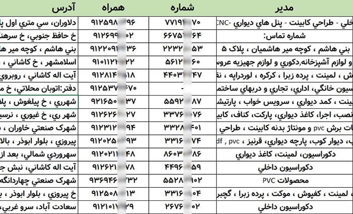 شماره موبایل شرکت های دکوراسیون داخلی تهران