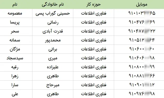 شماره تلفن و موبایل کارشناسان فناوری اطلاعات و ارتباطات ایران