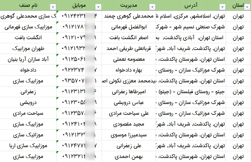اطلاعات فروشندگان موزاییک کشور