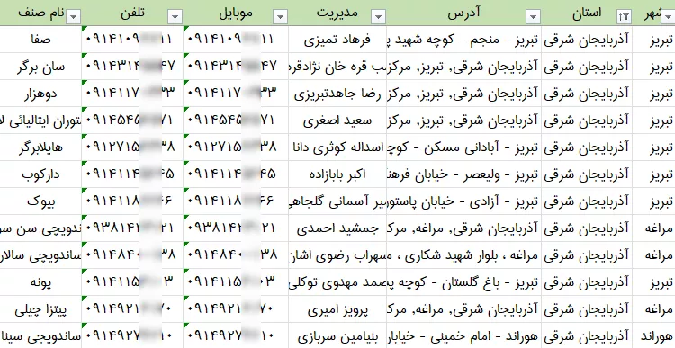 اطلاعات و لیست فست فودهای تبریز