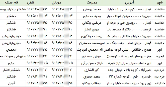 اطلاعات فروشندگان آجیل و خشکبار زنجان
