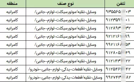 اطلاعات مشاغل محدوده کامرانیه تهران