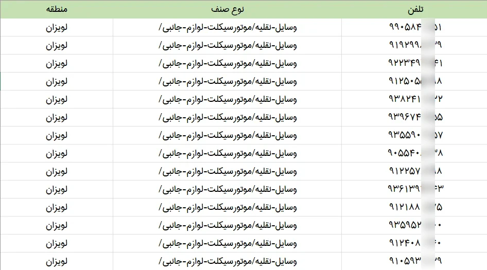 اطلاعات مشاغل محدوده خیابان لویزان شهر تهران