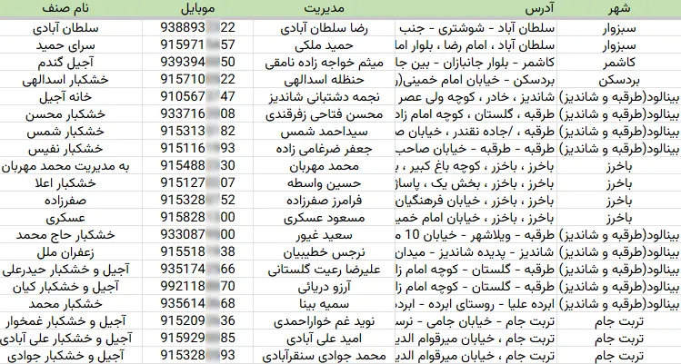 اطلاعات فروشگاه های اجیل و خشکبار خراسان رضوی