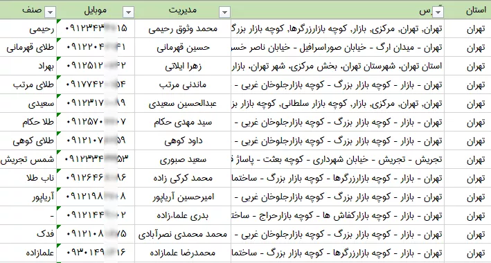 اطلاعات عمده فروشان طلا کشور