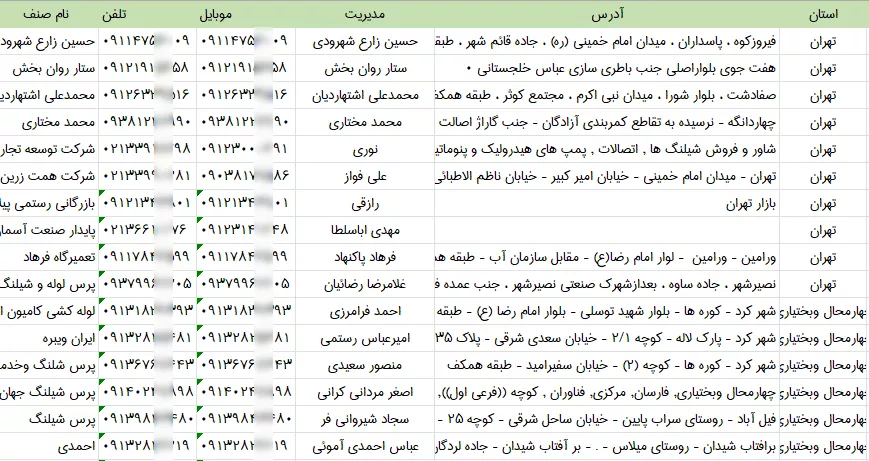اطلاعات تعمیرکنندگان لوله شلنگ