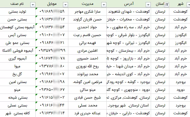 اطلاعات آبمیوه و بستنی فروشی های لرستان