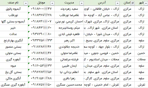 اطلاعات آبمیوه و بستنی فروشی های مرکزی