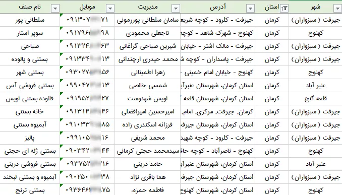 اطلاعات آبمیوه و بستنی فروشی های استان کرمان