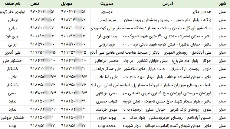 اطلاعات فروشندگان آجیل و خشکبار همدان