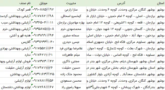 بانک اطلاعات آرایشی بهداشتی های بوشهر