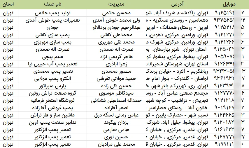 اطلاعات پمپ فروشی های تهران