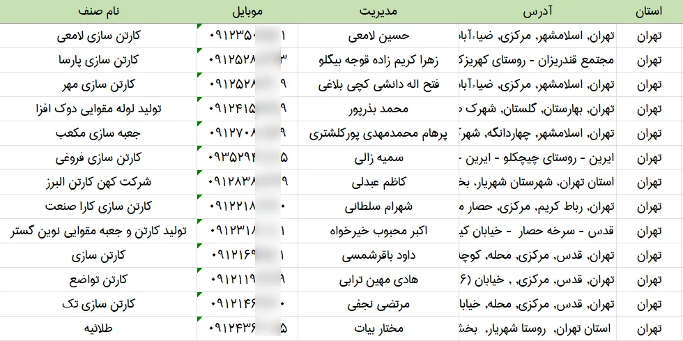 اطلاعات کارتن سازی های تهران