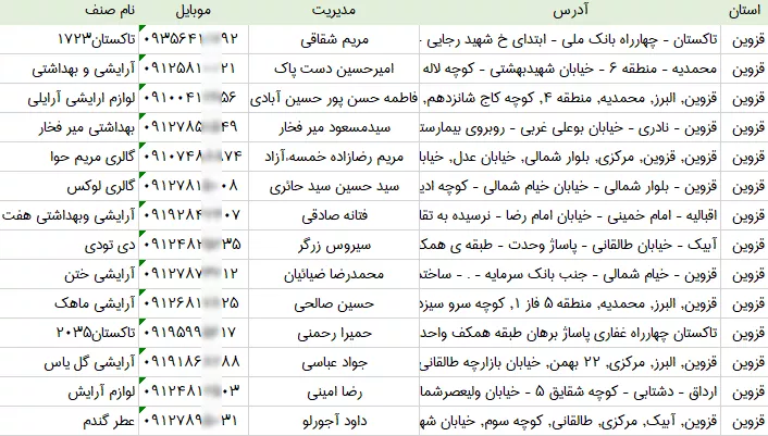 بانک اطلاعات آرایشی بهداشتی های قزوین