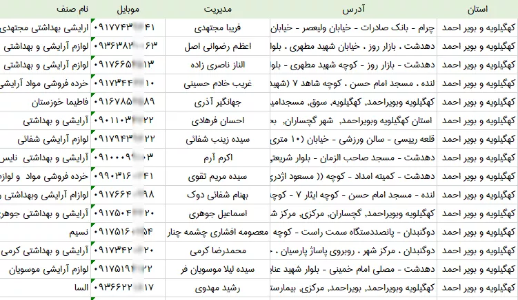 بانک اطلاعات آرایشی بهداشتی های کهگیلویه و بویر احمد