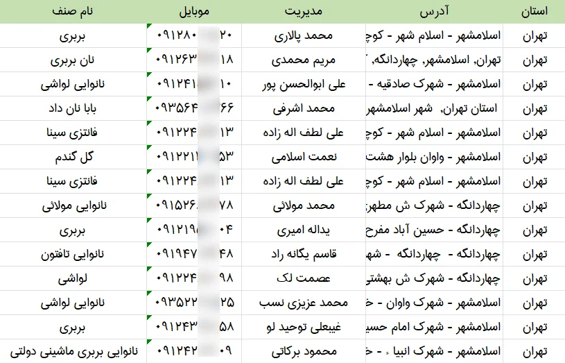 اطلاعات نانوایی های کشور