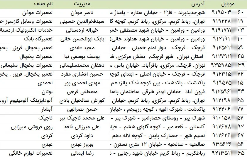 اطلاعات تعمیرکنندگان لوازم خانگی تهران