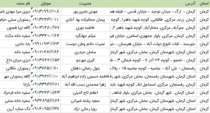 اطلاعات سفره خانه های کرمان