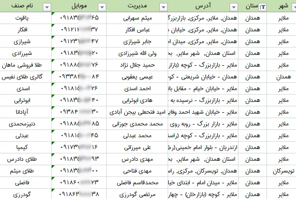اطلاعات طلافروشی های استان همدان