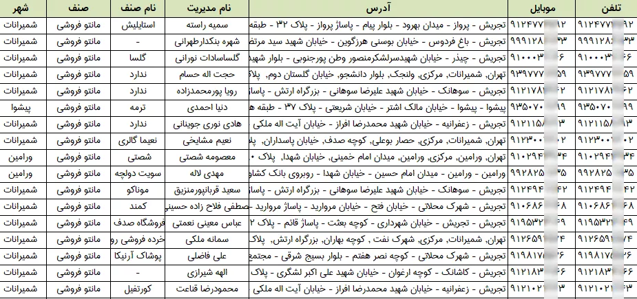 اطلاعات مانتو فروشی های تهران