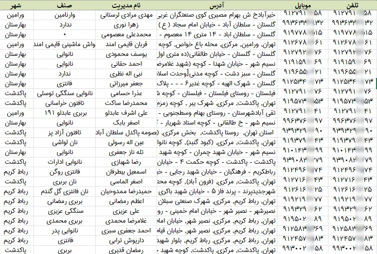 اطلاعات نانوایی تهران