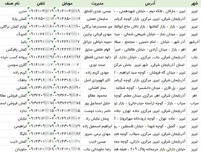 اطلاعات کفش فروشی آذربایجان شرقی