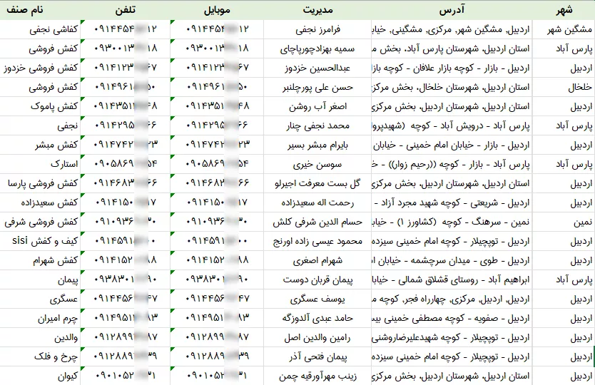 اطلاعات کفش فروشی اردبیل