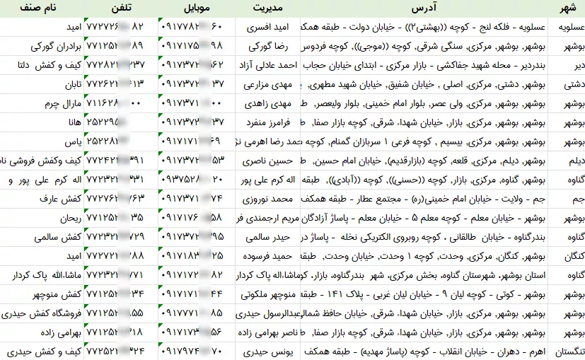 اطلاعات کفش فروشی بوشهر
