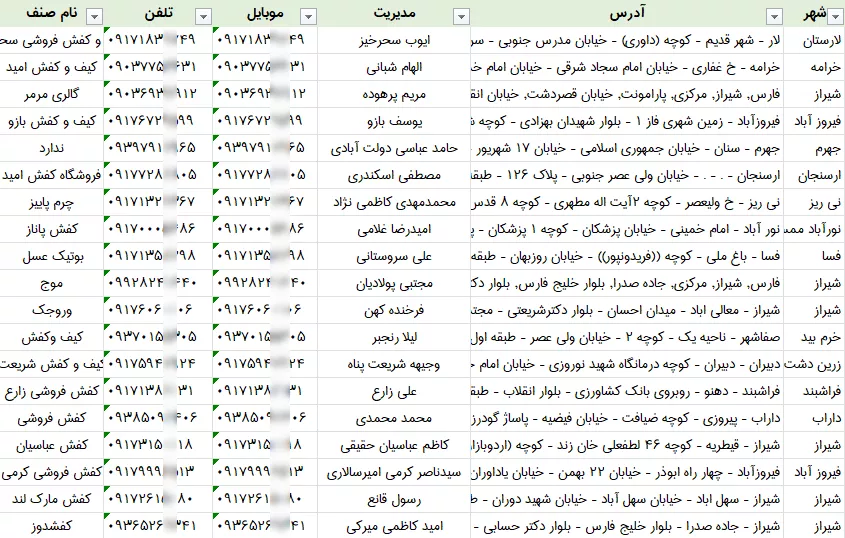 اطلاعات کفش فروشی فارس