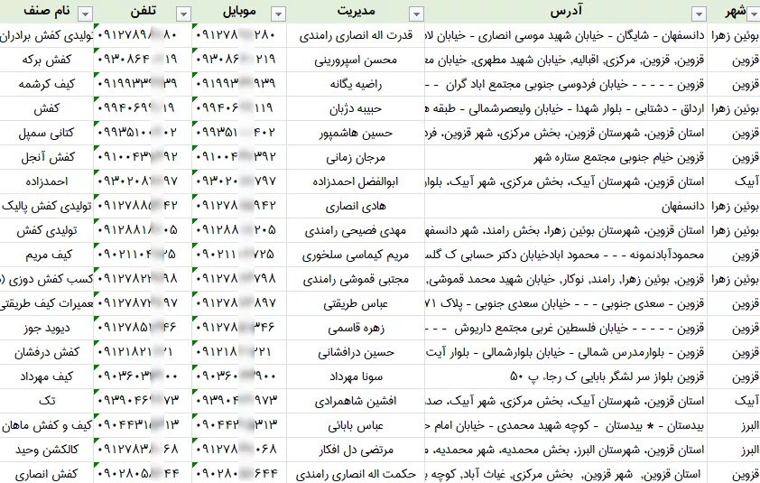 اطلاعات کفش فروشی قزوین