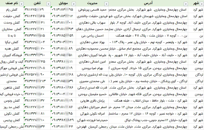 اطلاعات کفش فروشی چهارمحال بختیاری