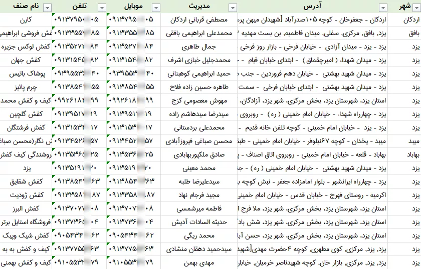 اطلاعات کفش فروشی یزد