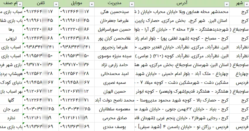 بانک اطلاعات اسباب بازی فروشی های استان البرز