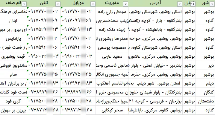 اطلاعات و لیست فست فودهای بوشهر