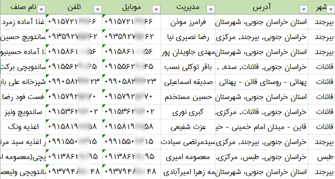 اطلاعات و لیست فست فودهای خراسان جنوبی
