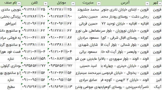 اطلاعات و لیست فست فودهای قزوین