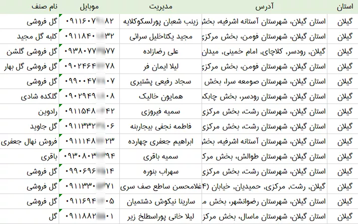 بانک اطلاعات گل فروشی های گیلان