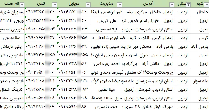 اطلاعات و لیست فست فودهای اردبیل