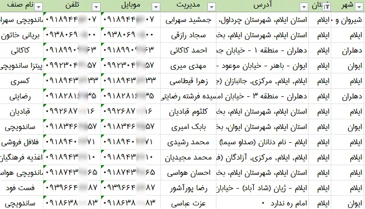 اطلاعات و لیست فست فودهای ایلام