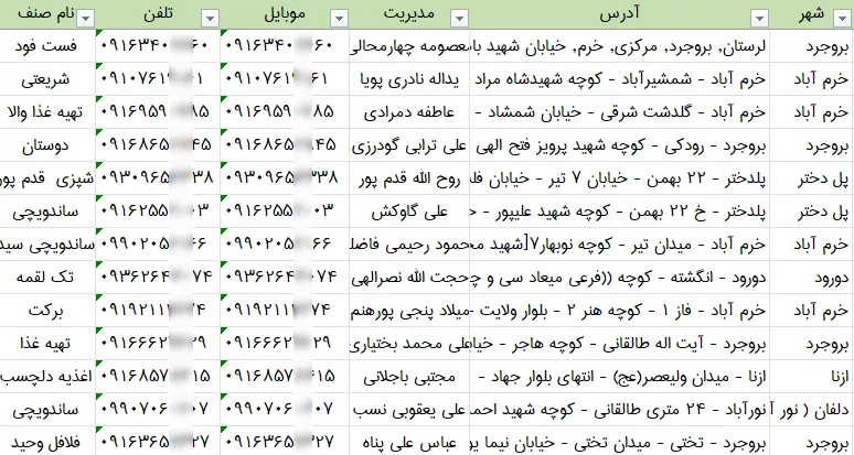 اطلاعات و لیست فست فودهای لرستان