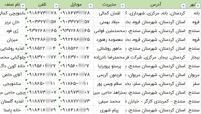 اطلاعات و لیست فست فودهای کردستان